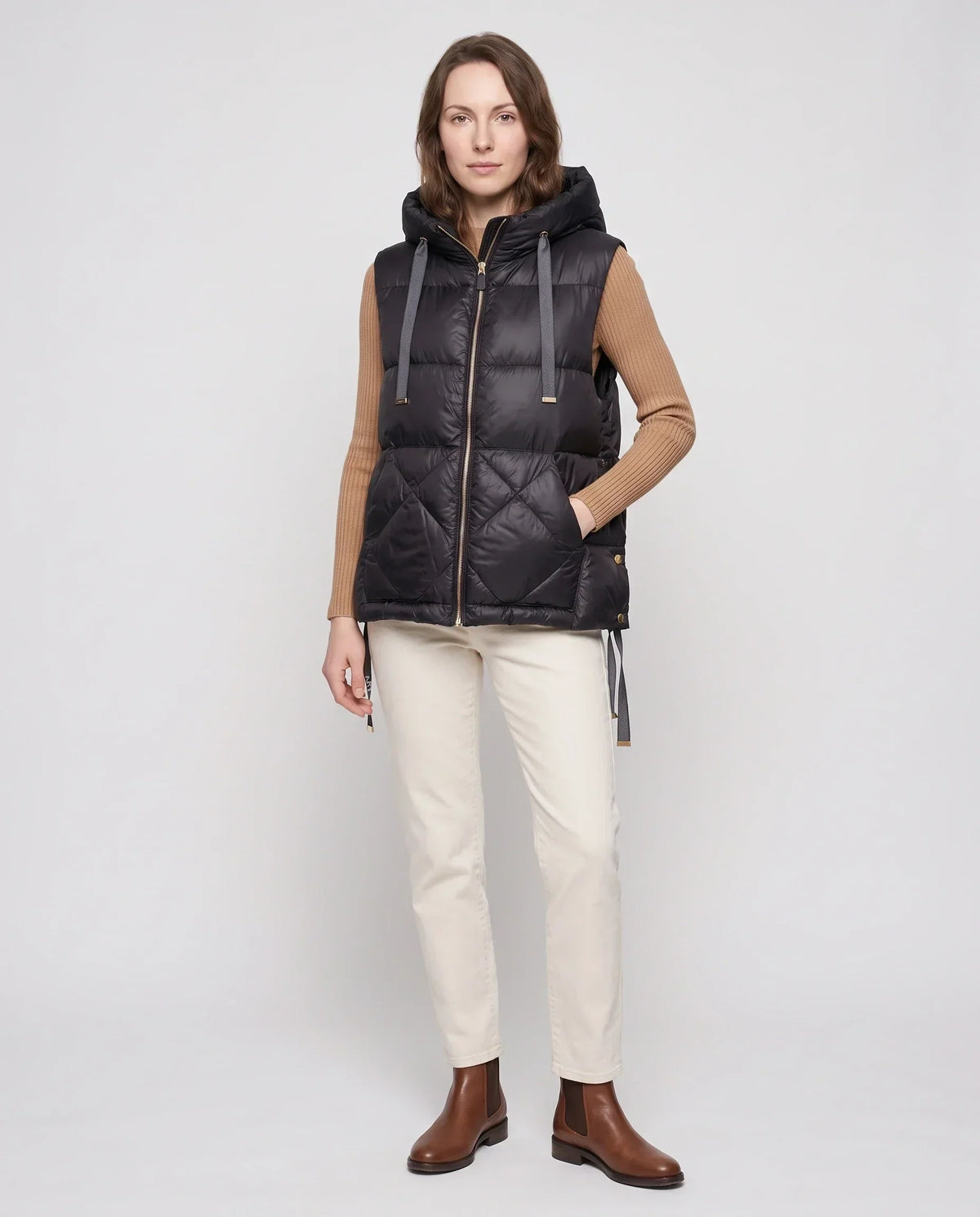 Quilted Puffer Gilet with Hood and Large Pockets
