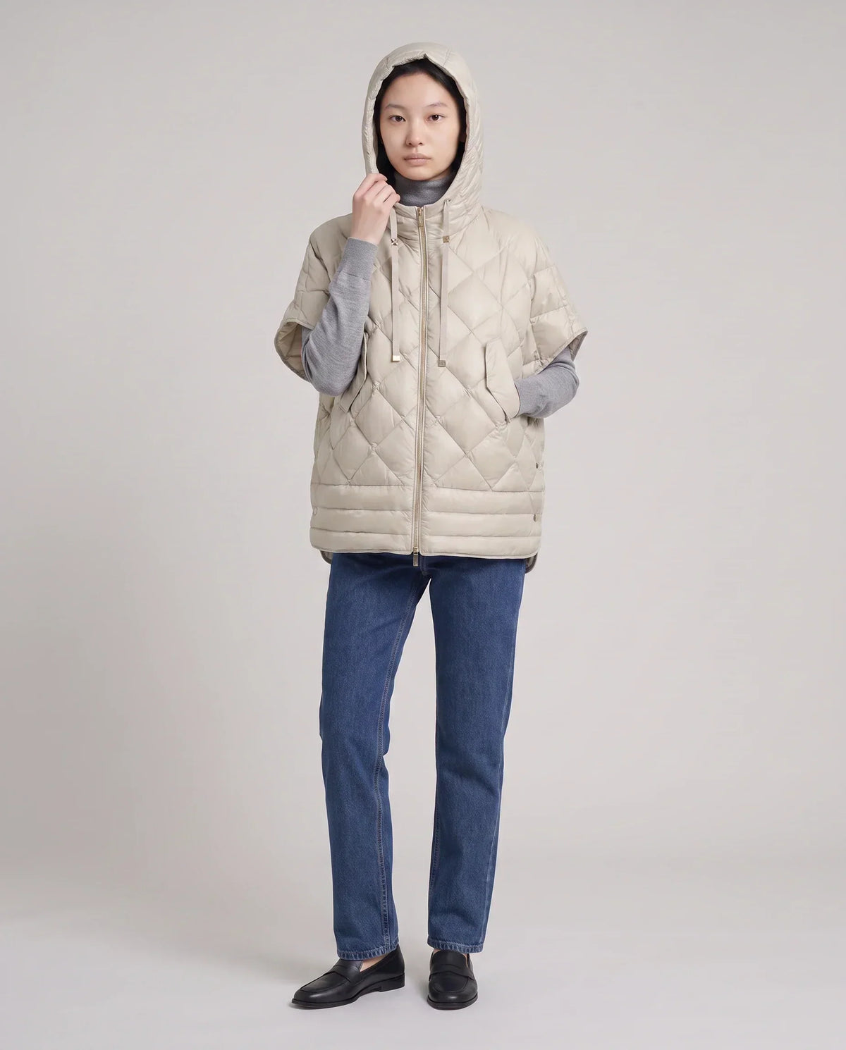 Quilted Cape Gilet with Hood and Gold Poppers