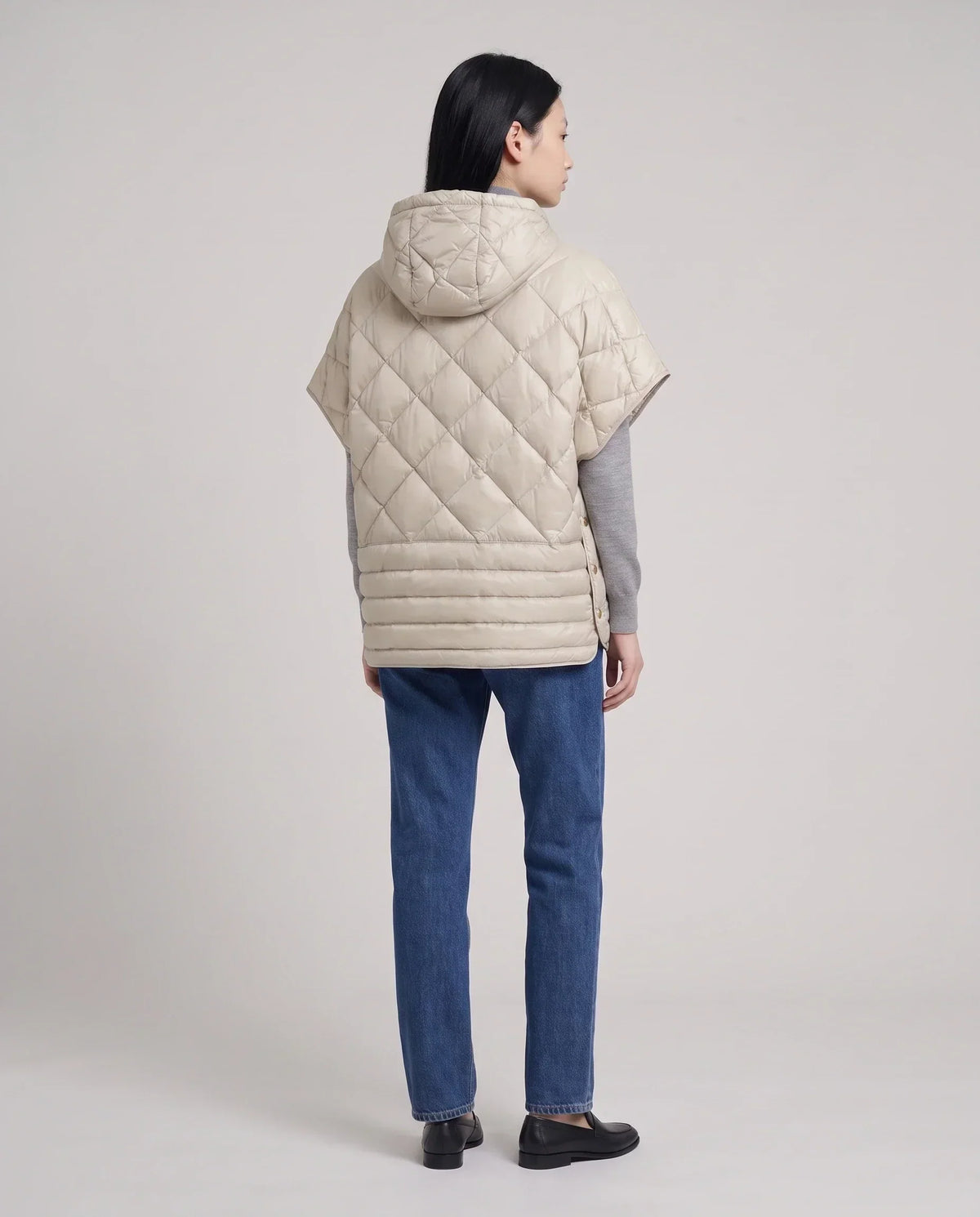 Quilted Cape Gilet with Hood and Gold Poppers