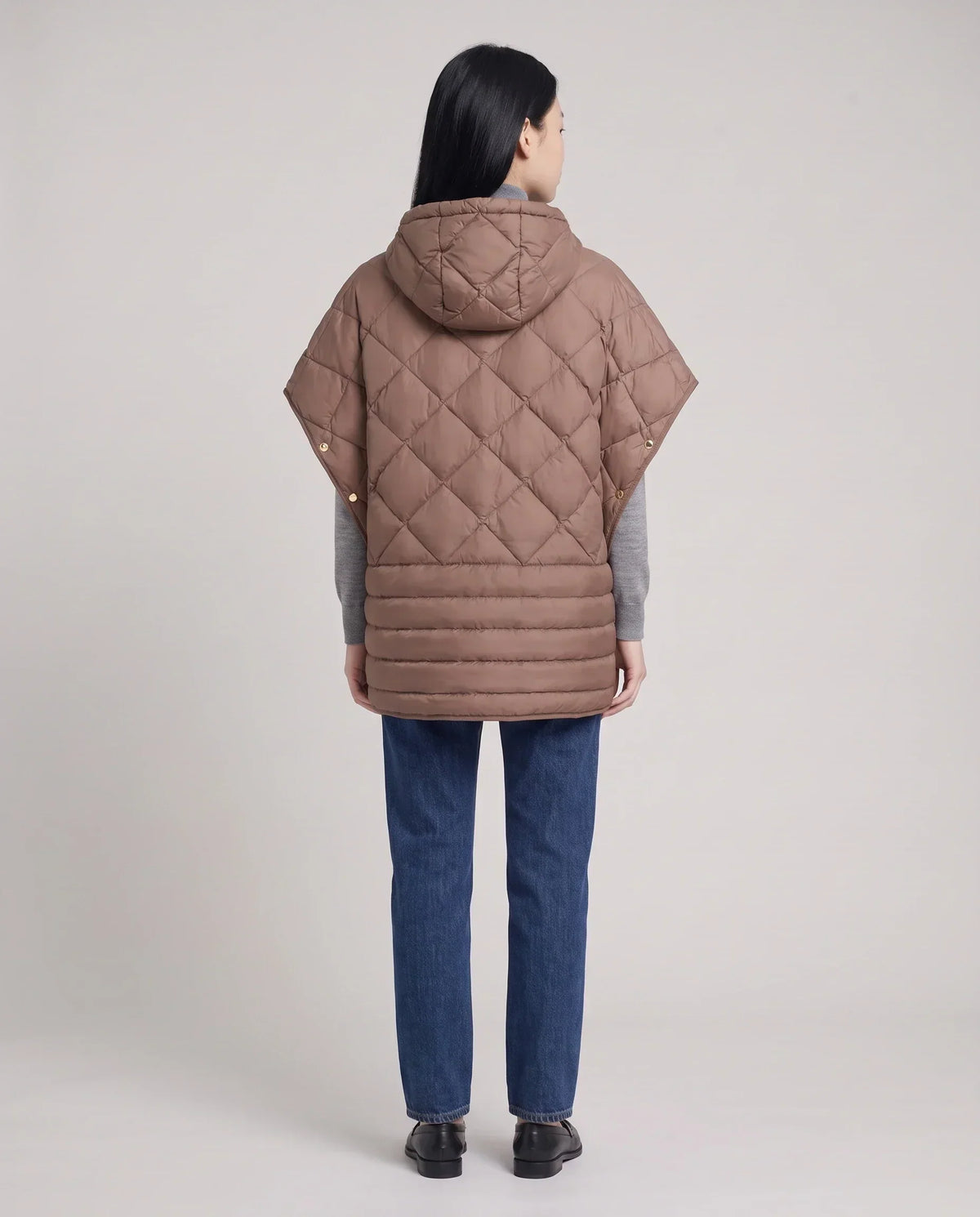 Quilted Cape Gilet with Hood and Gold Poppers