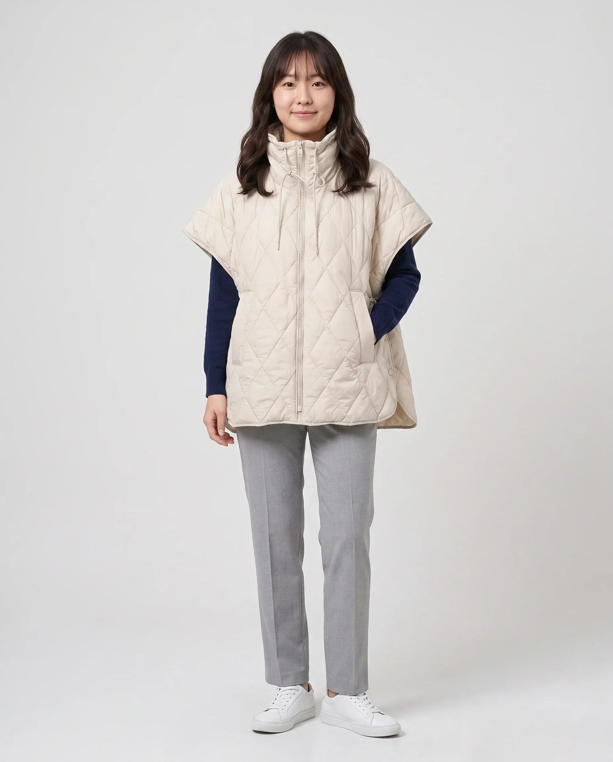 Quilted Cape Gilet with Drawcord Collar
