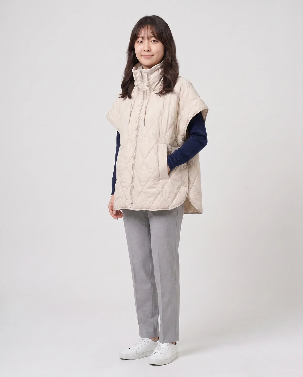 Quilted Cape Gilet with Drawcord Collar