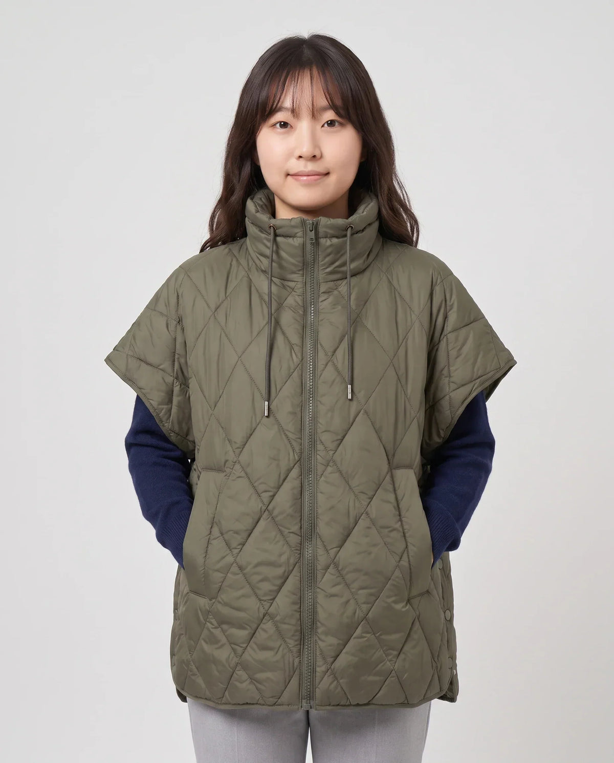 Quilted Cape Gilet with Drawcord Collar