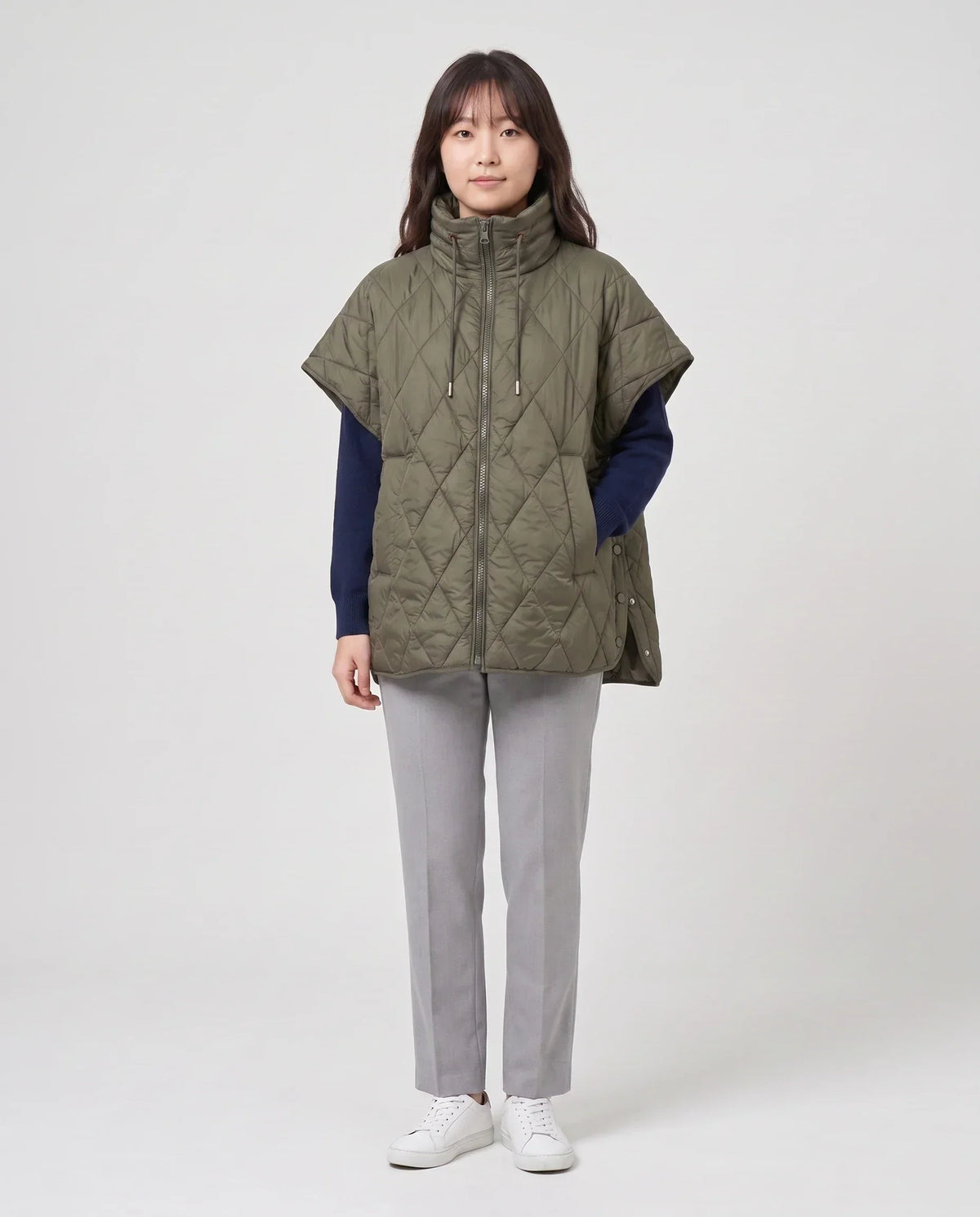 Quilted Cape Gilet with Drawcord Collar