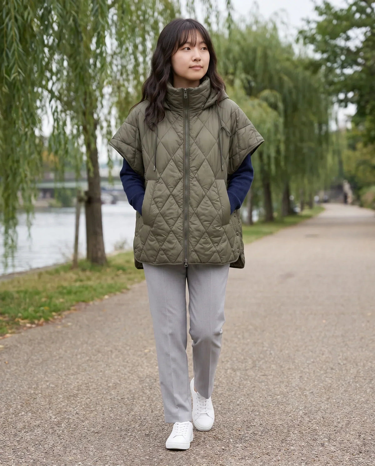 Quilted Cape Gilet with Drawcord Collar