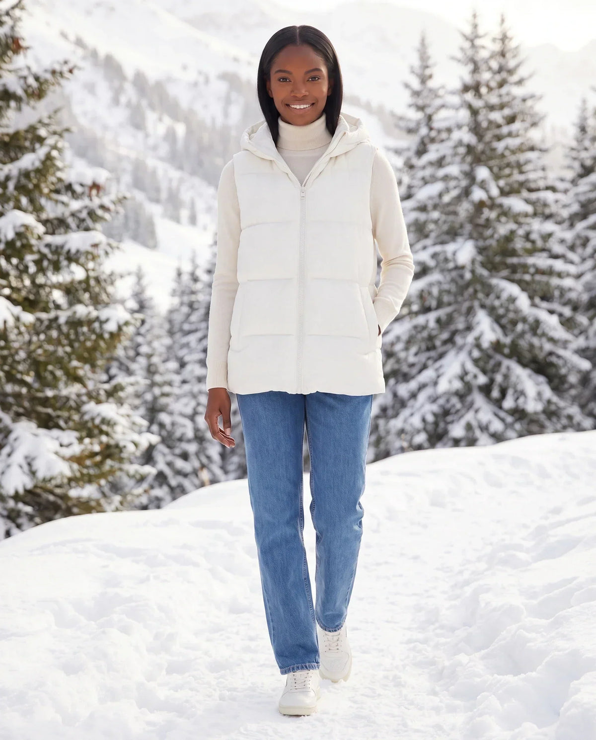 Thick Quilted Hooded Puffer Gilet with Zip