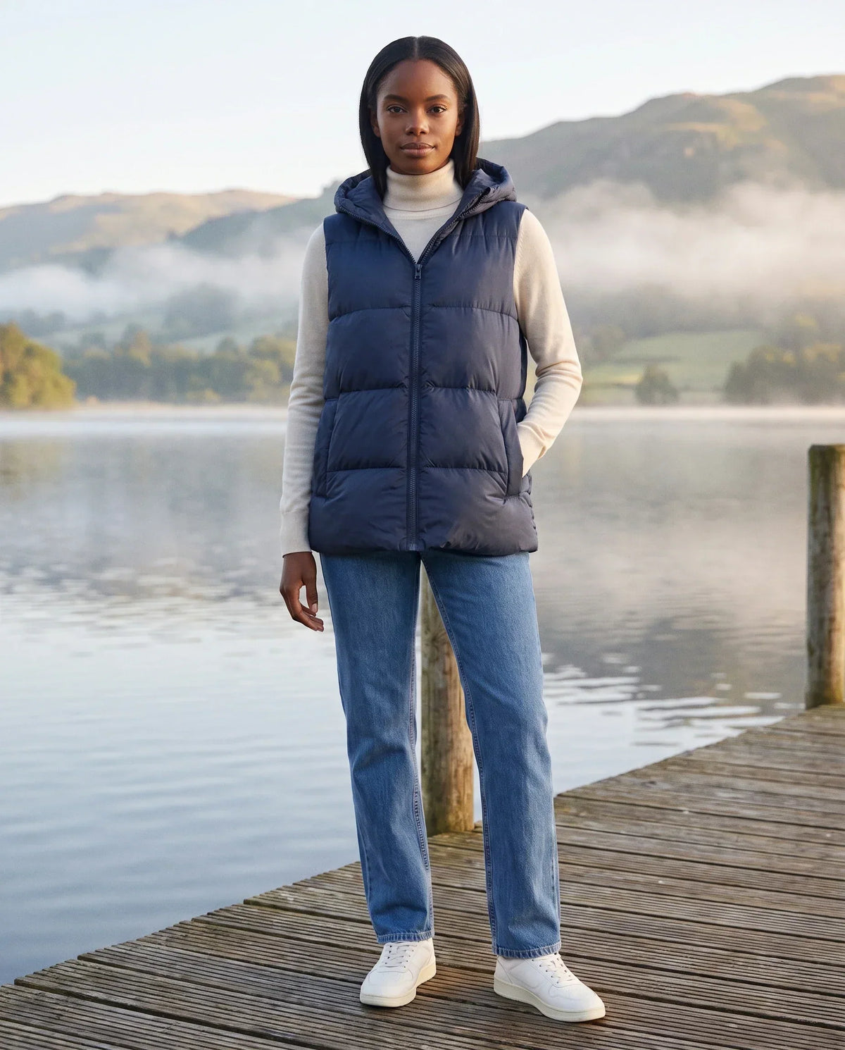 Thick Quilted Hooded Puffer Gilet with Zip