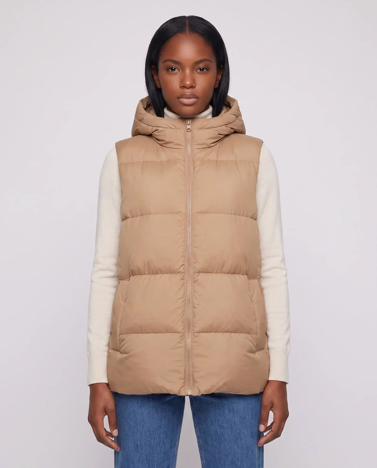 Thick Quilted Hooded Puffer Gilet with Zip