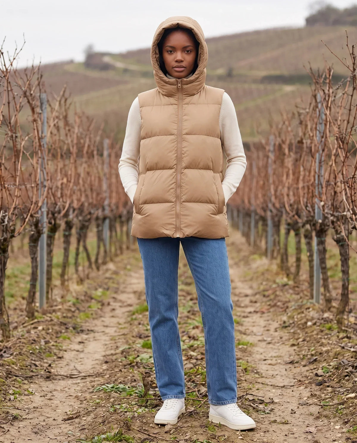 Thick Quilted Hooded Puffer Gilet with Zip