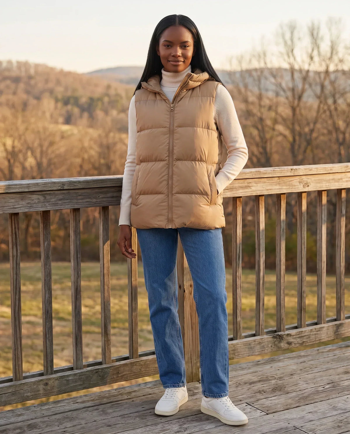 Thick Quilted Hooded Puffer Gilet with Zip