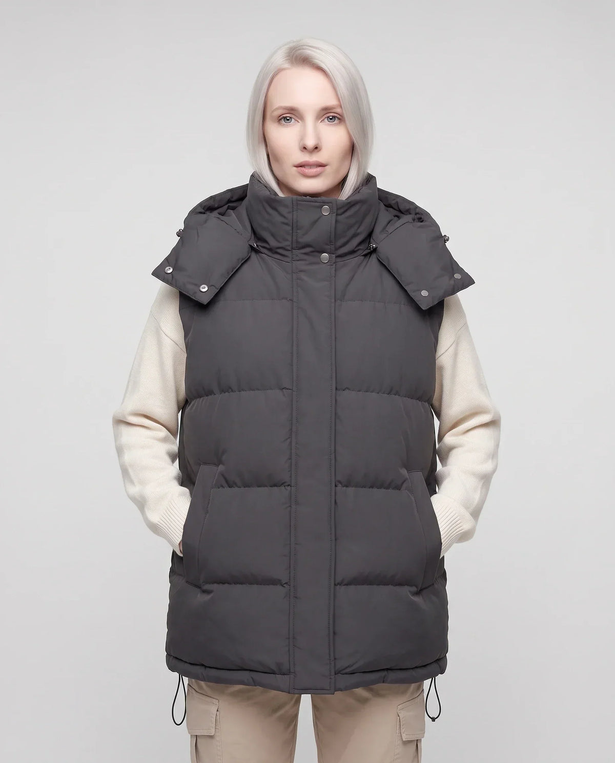 Oversized Puffer Gilet with Detachable Hood