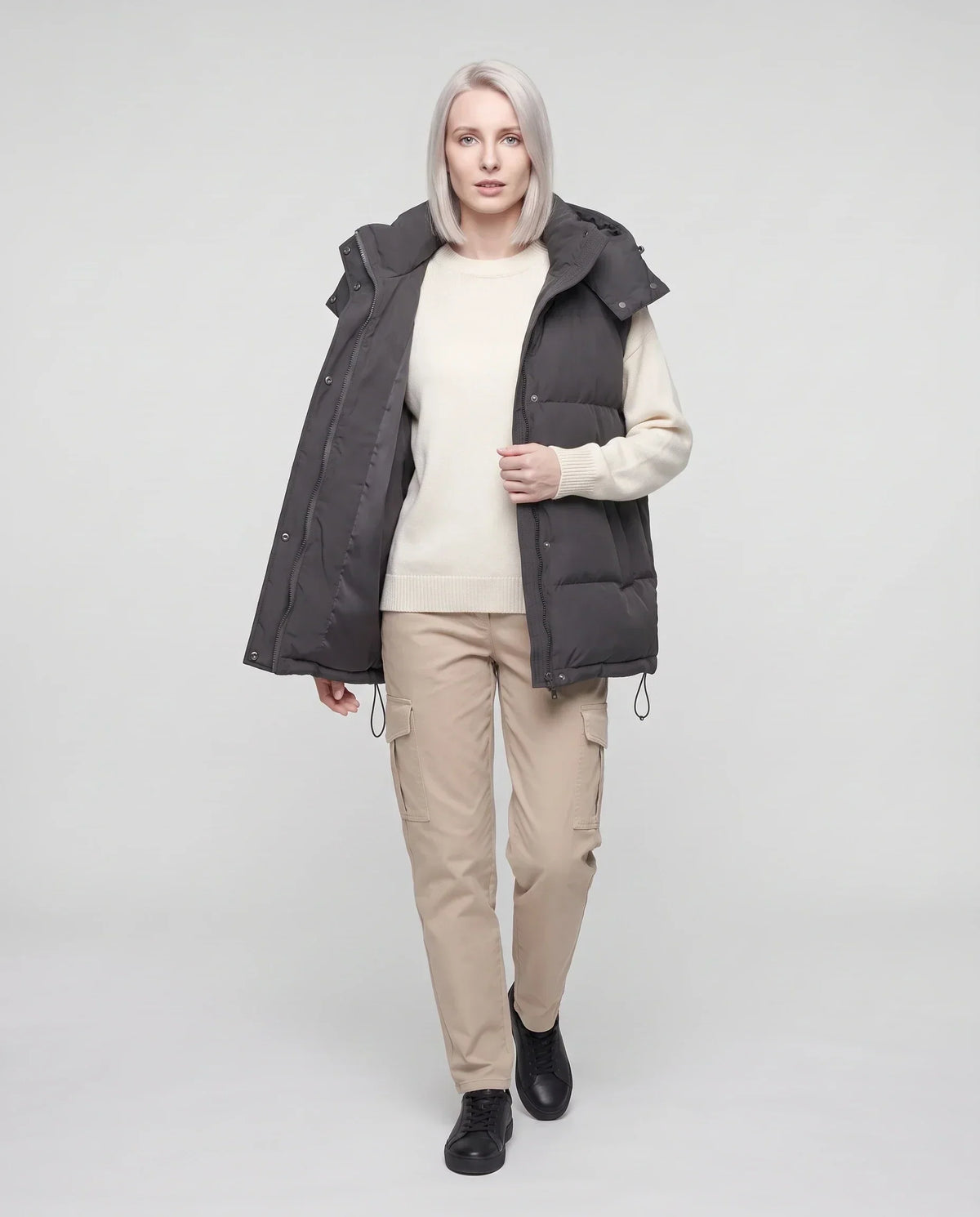 Oversized Puffer Gilet with Detachable Hood