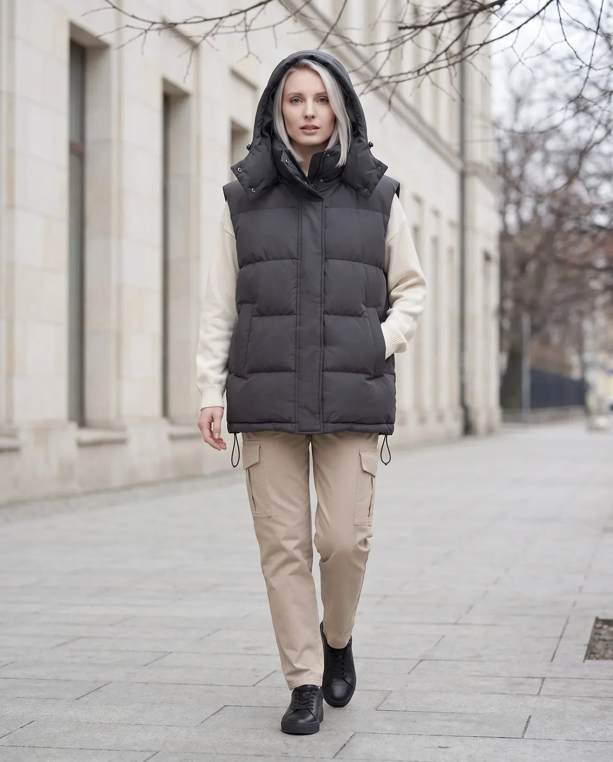 Oversized Puffer Gilet with Detachable Hood
