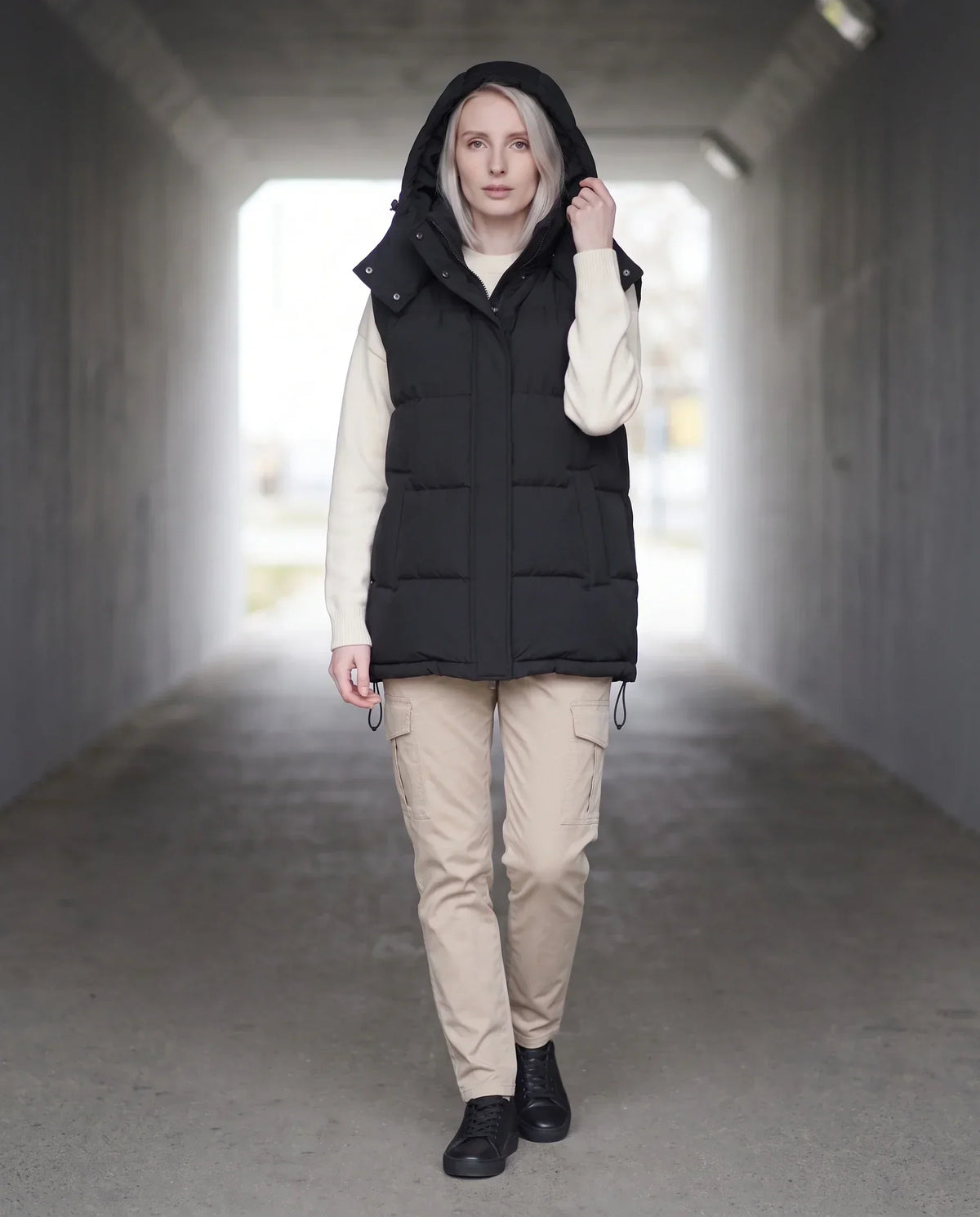 Oversized Puffer Gilet with Detachable Hood