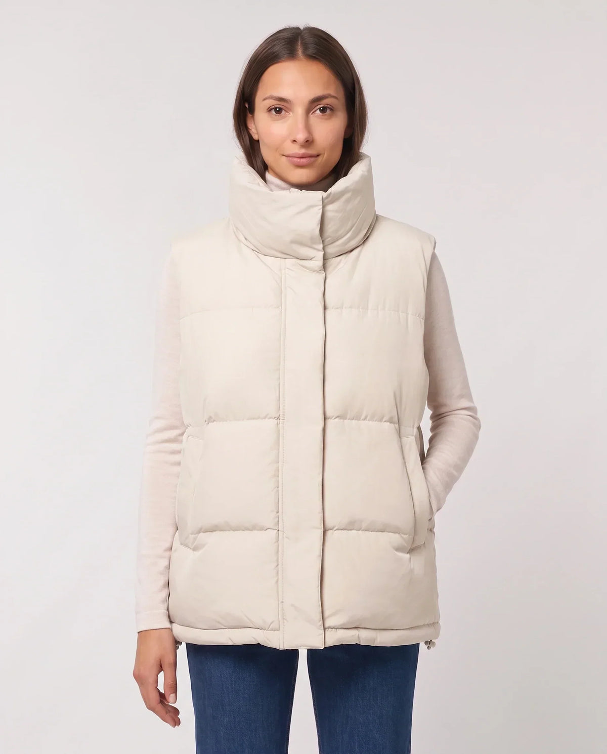 Oversized Quilted Puffer Gilet with High Funnel Collar
