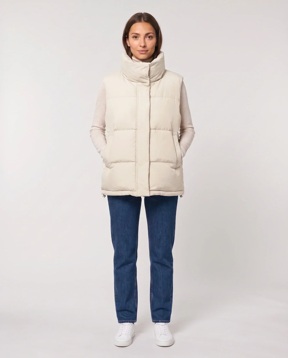 Oversized Quilted Puffer Gilet with High Funnel Collar