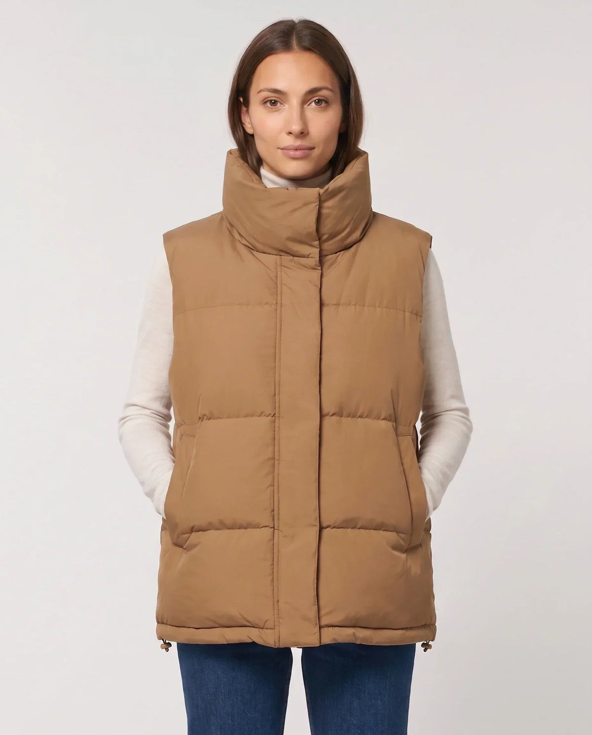 Oversized Quilted Puffer Gilet with High Funnel Collar