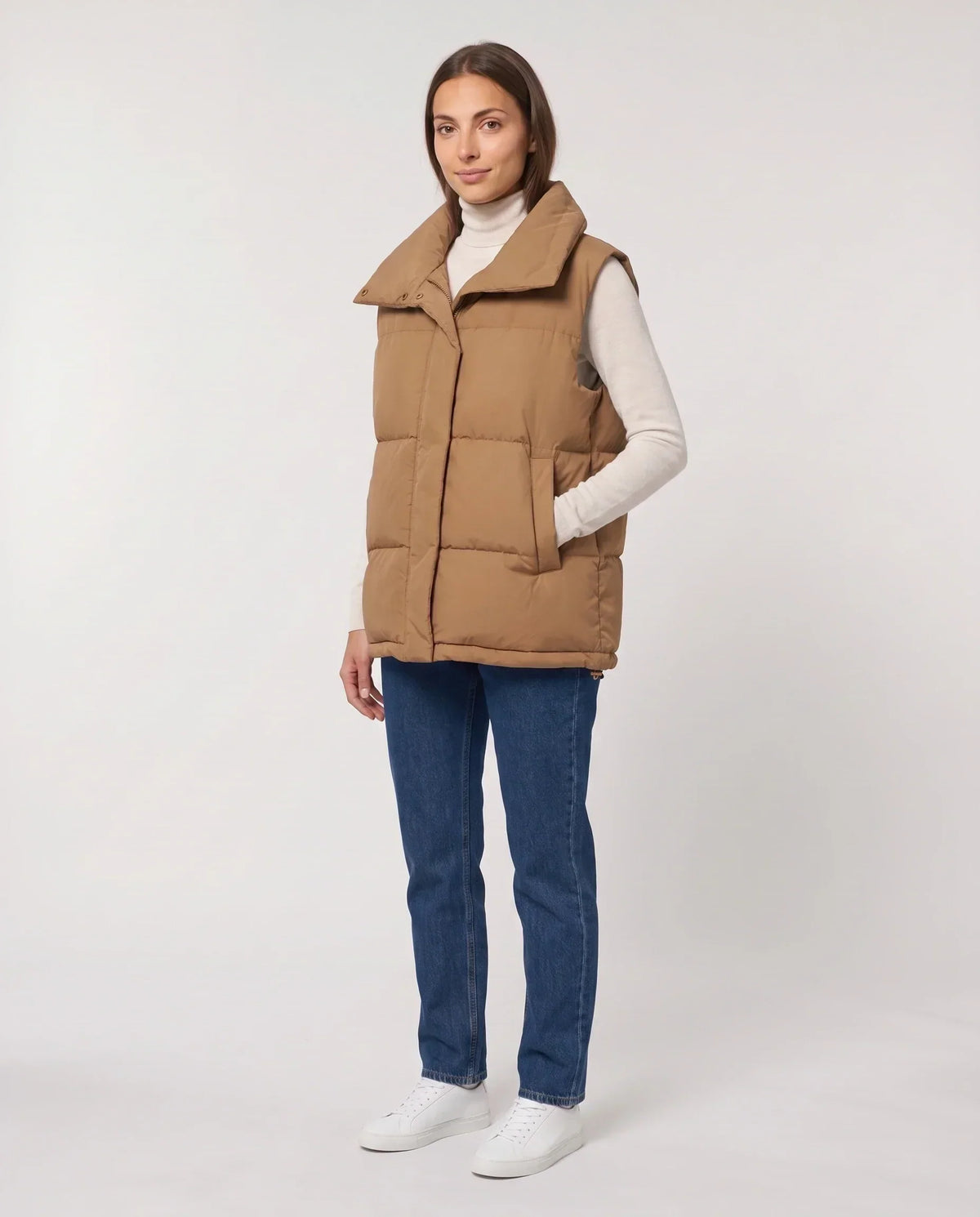 Oversized Quilted Puffer Gilet with High Funnel Collar