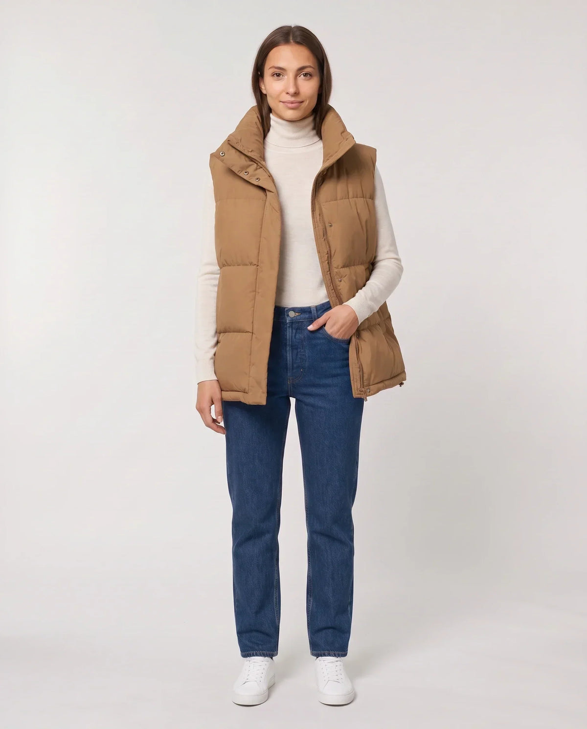 Oversized Quilted Puffer Gilet with High Funnel Collar