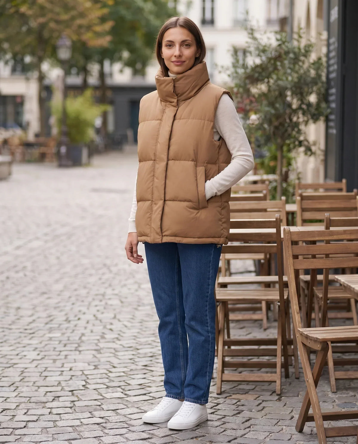 Oversized Quilted Puffer Gilet with High Funnel Collar