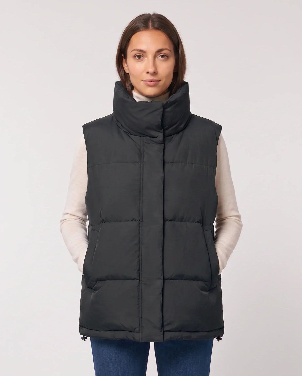 Oversized Quilted Puffer Gilet with High Funnel Collar