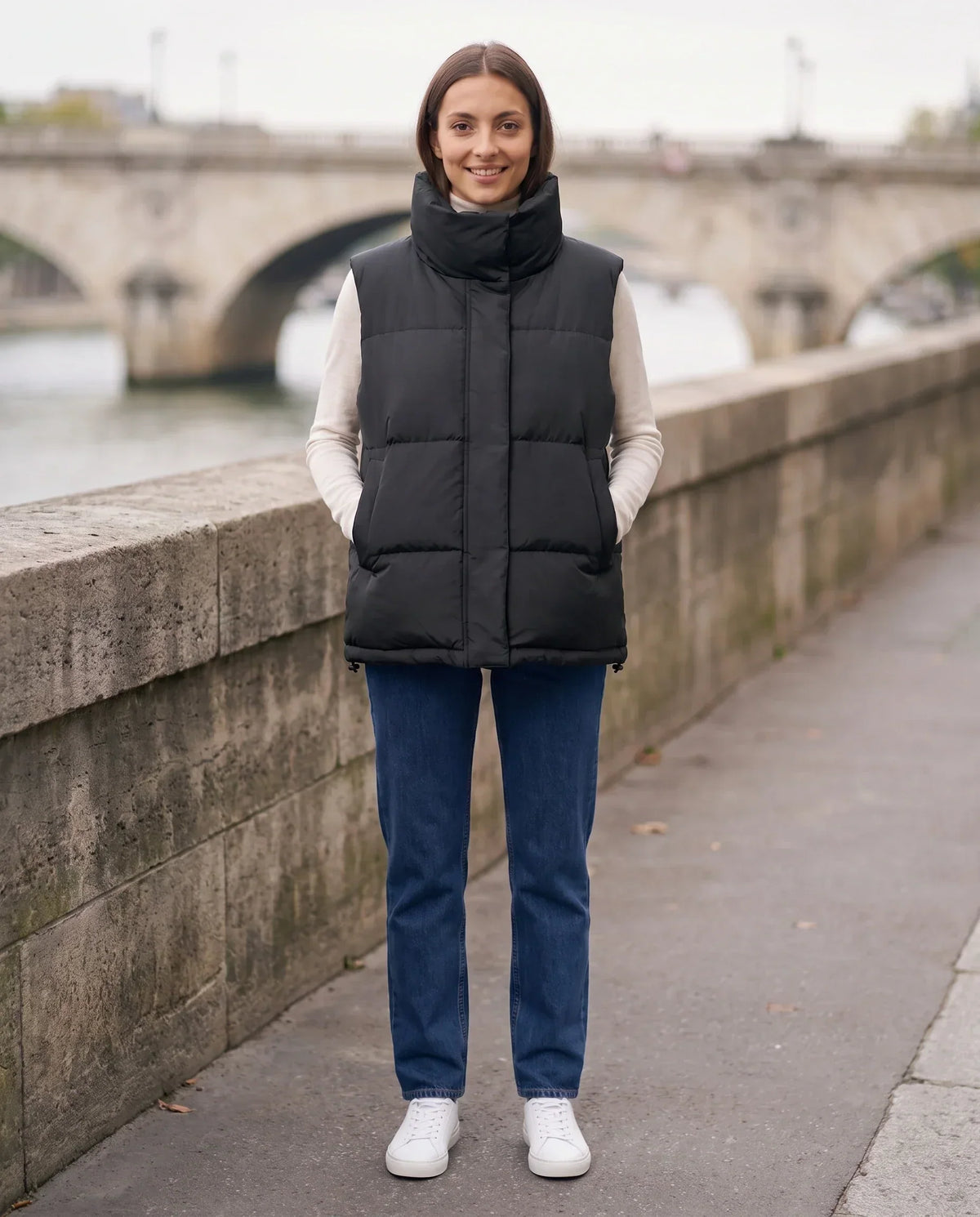 Oversized Quilted Puffer Gilet with High Funnel Collar