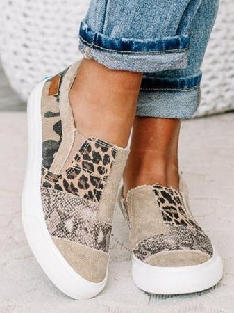 Women's Patchwork Slip-On Trainers with Animal Print