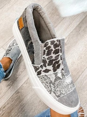 Women's Patchwork Slip-On Trainers with Animal Print