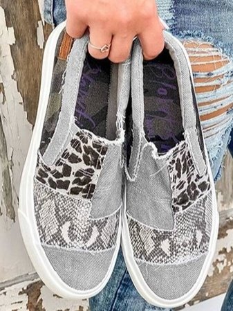 Women's Patchwork Slip-On Trainers with Animal Print