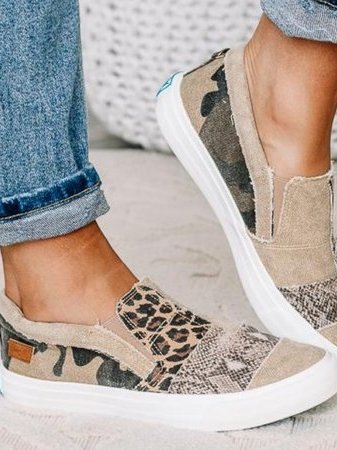 Women's Patchwork Slip-On Trainers with Animal Print