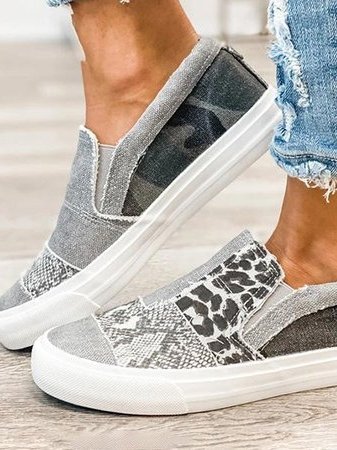 Women's Patchwork Slip-On Trainers with Animal Print