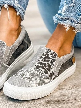 Women's Patchwork Slip-On Trainers with Animal Print