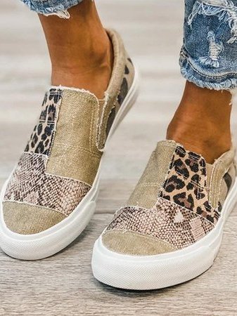 Women's Patchwork Slip-On Trainers with Animal Print