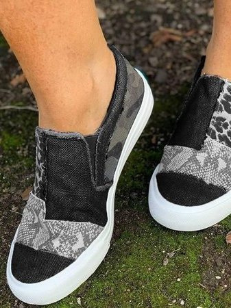 Women's Patchwork Slip-On Trainers with Animal Print