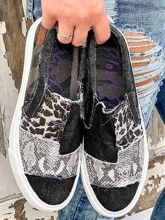 Women's Patchwork Slip-On Trainers with Animal Print