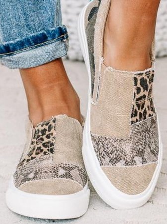 Women's Patchwork Slip-On Trainers with Animal Print