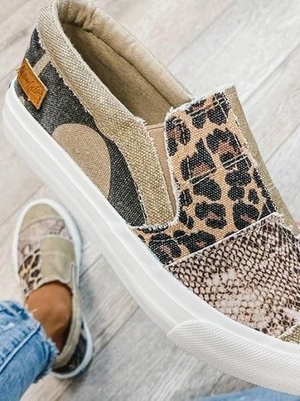 Women's Patchwork Slip-On Trainers with Animal Print