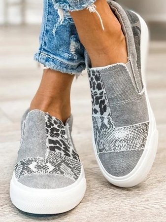 Women's Patchwork Slip-On Trainers with Animal Print