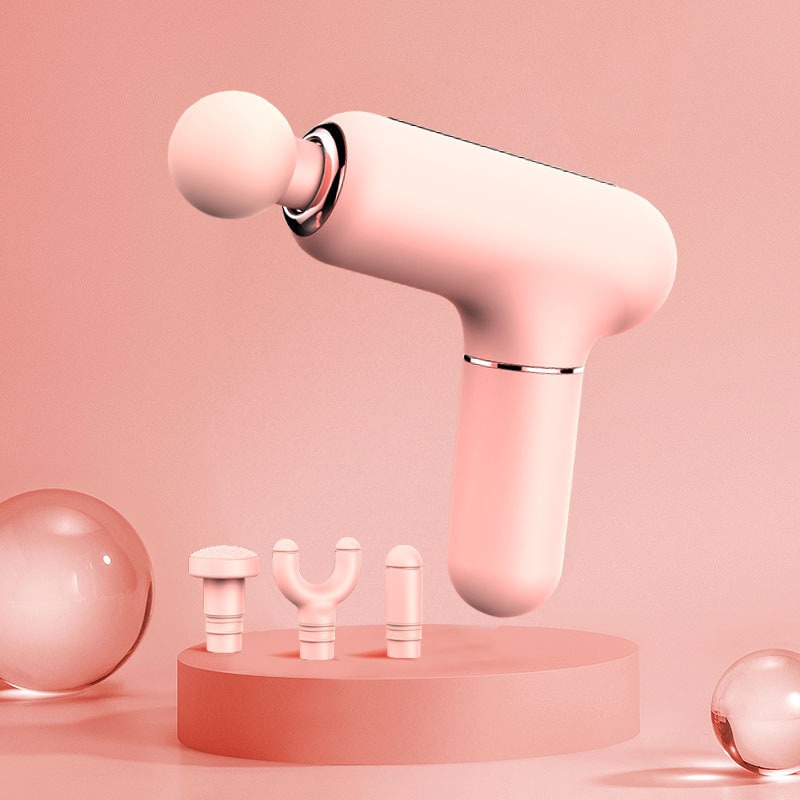 Mini Handheld Deep Tissue Massage Gun with Four Interchangeable Heads and Rechargeable Battery