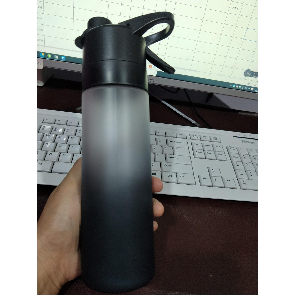 Misting Stainless Steel Water Bottle with Spray Trigger Flip-Top Spout for Sports Fitness