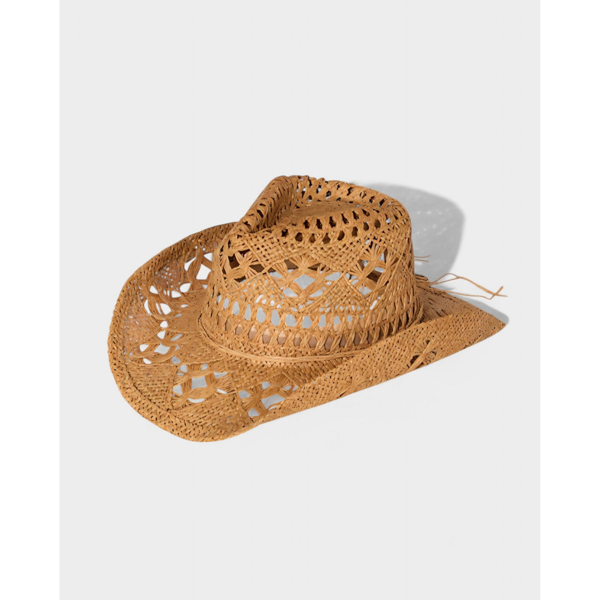 Women's Woven Straw Cowboy Hat with Open Cutout Pattern and Wide Brim