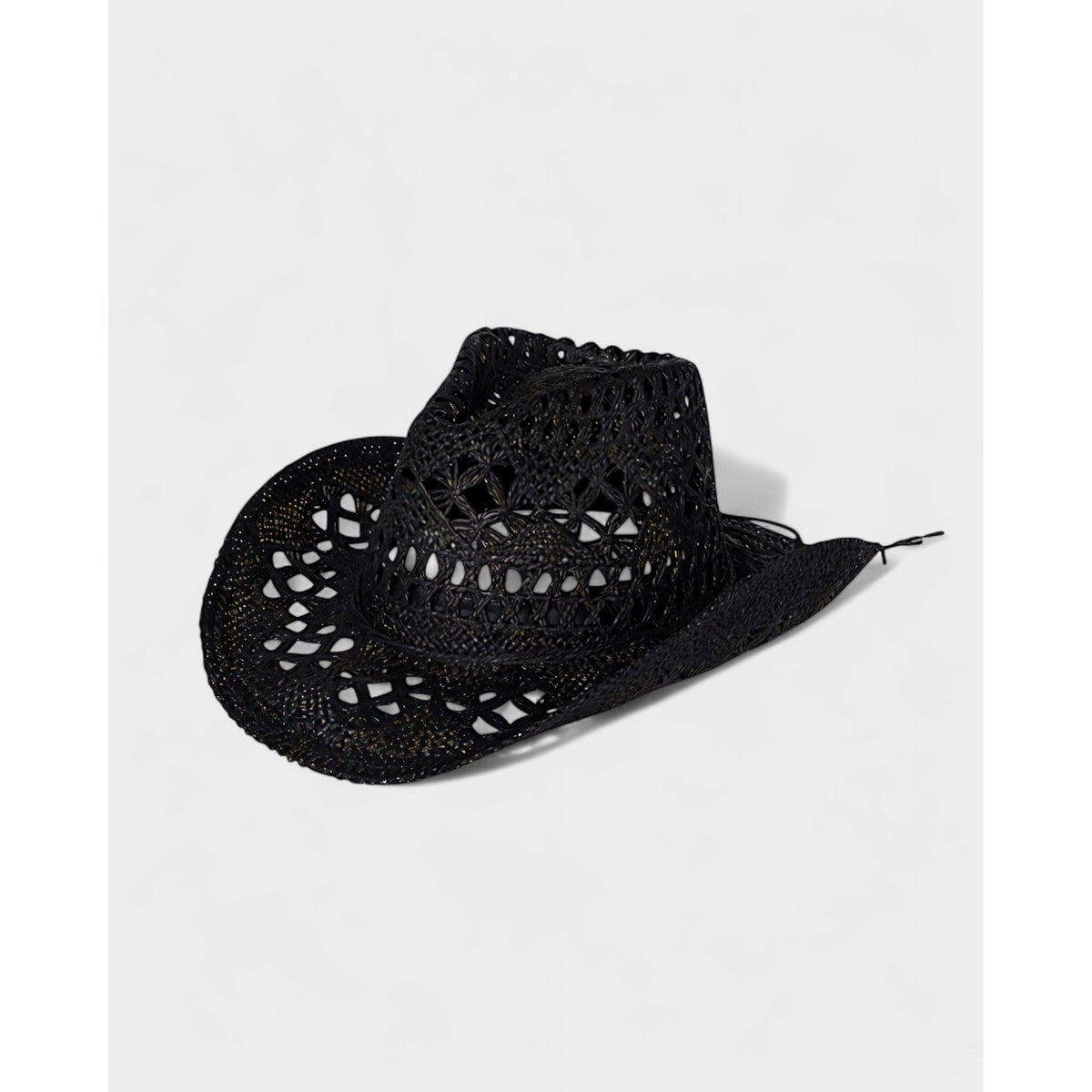 Women's Woven Straw Cowboy Hat with Open Cutout Pattern and Wide Brim
