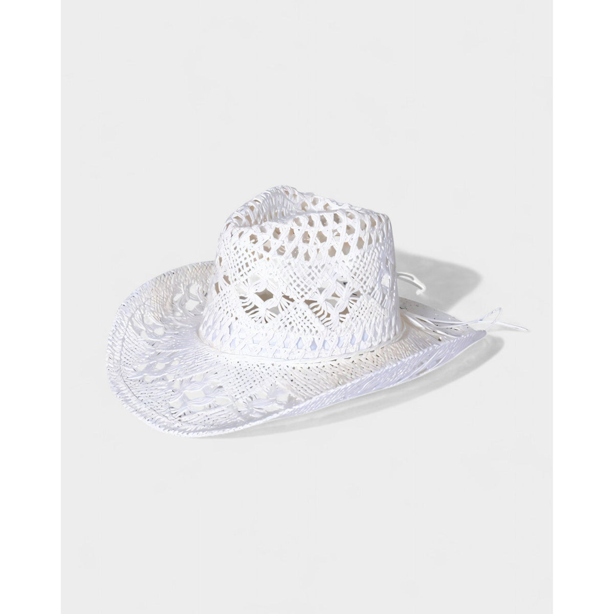 Women's Woven Straw Cowboy Hat with Open Cutout Pattern and Wide Brim