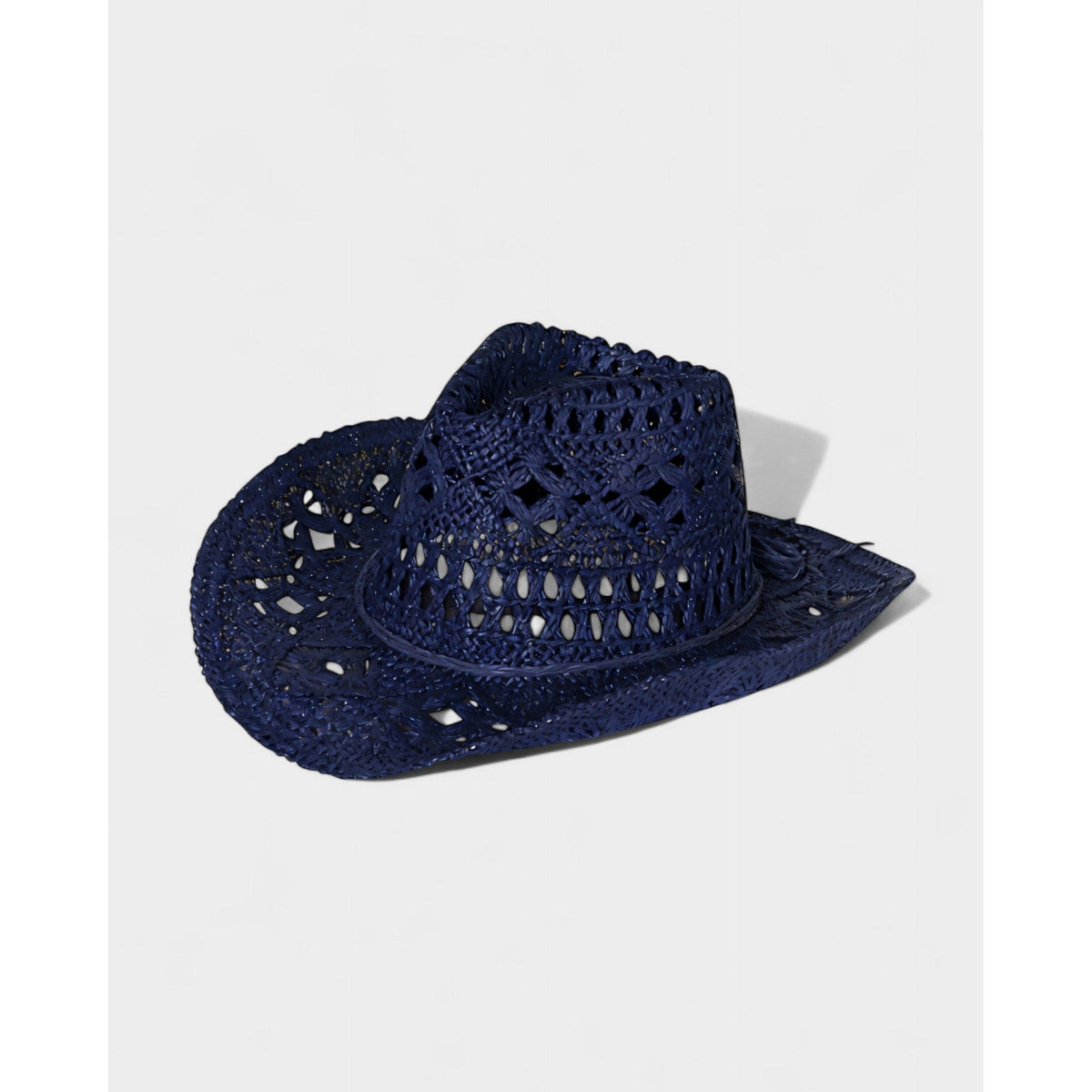 Women's Woven Straw Cowboy Hat with Open Cutout Pattern and Wide Brim