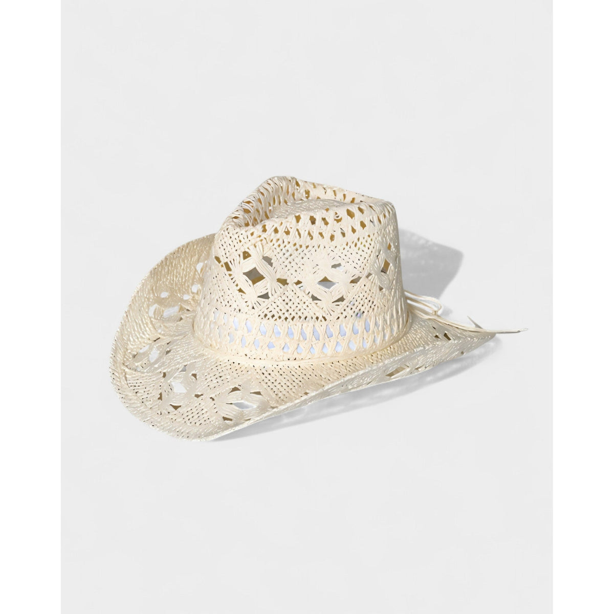 Women's Woven Straw Cowboy Hat with Open Cutout Pattern and Wide Brim