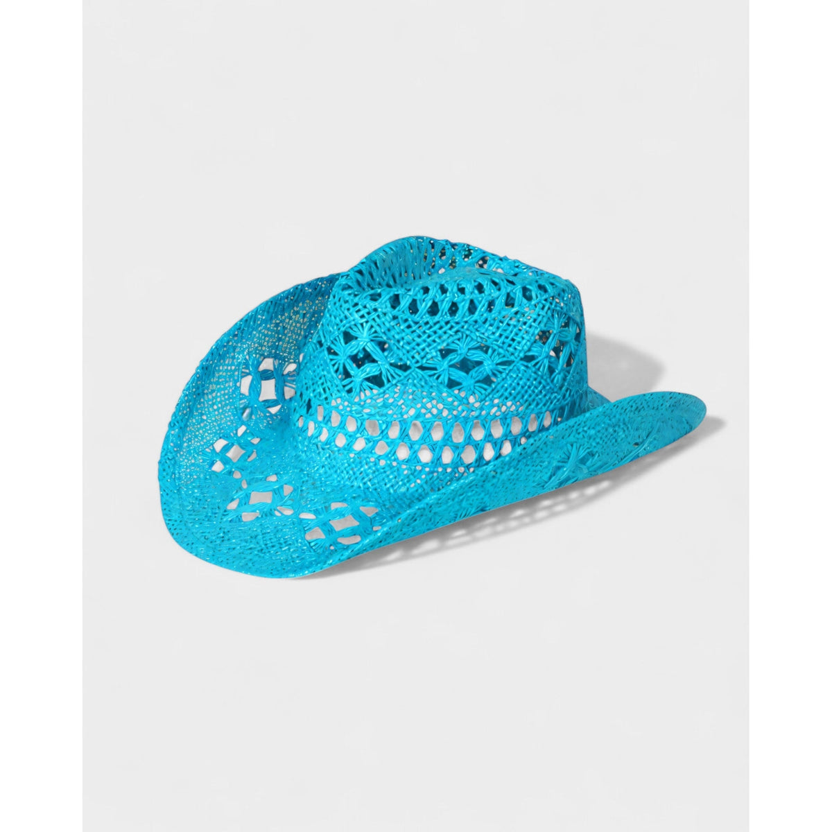 Women's Woven Straw Cowboy Hat with Open Cutout Pattern and Wide Brim