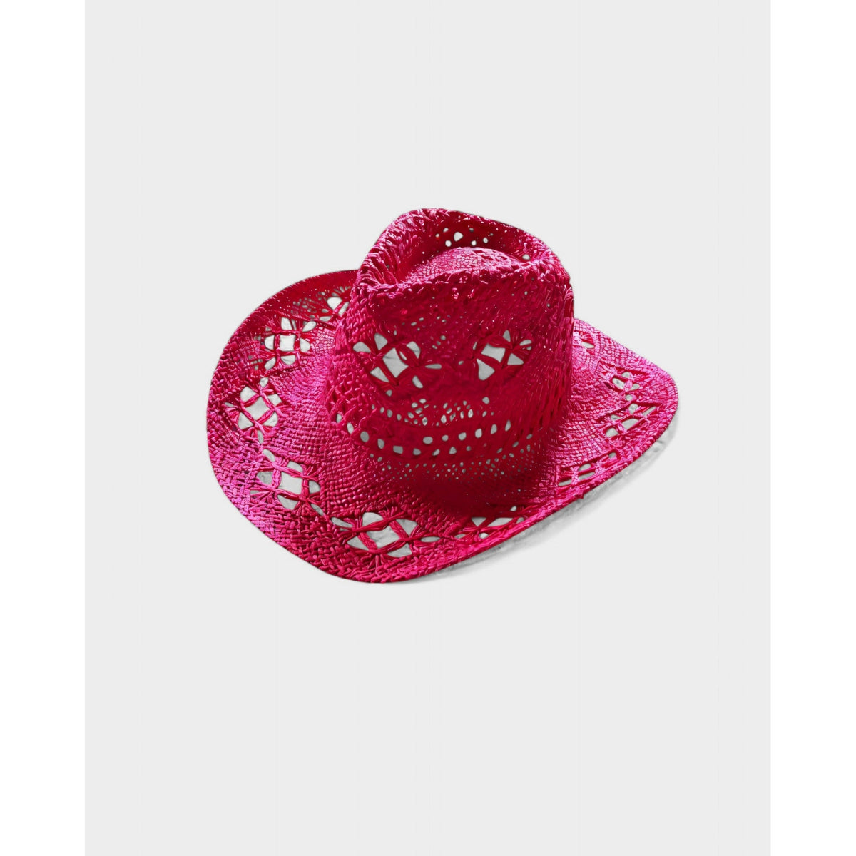 Women's Woven Straw Cowboy Hat with Open Cutout Pattern and Wide Brim