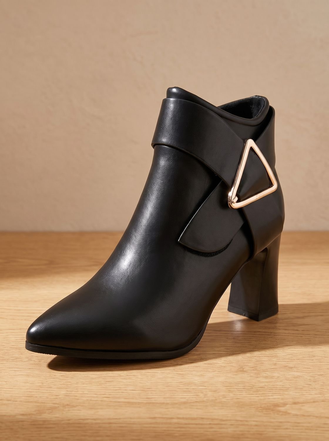 Giselle - Women's Block-Heel Ankle Boots with Triangular Buckle