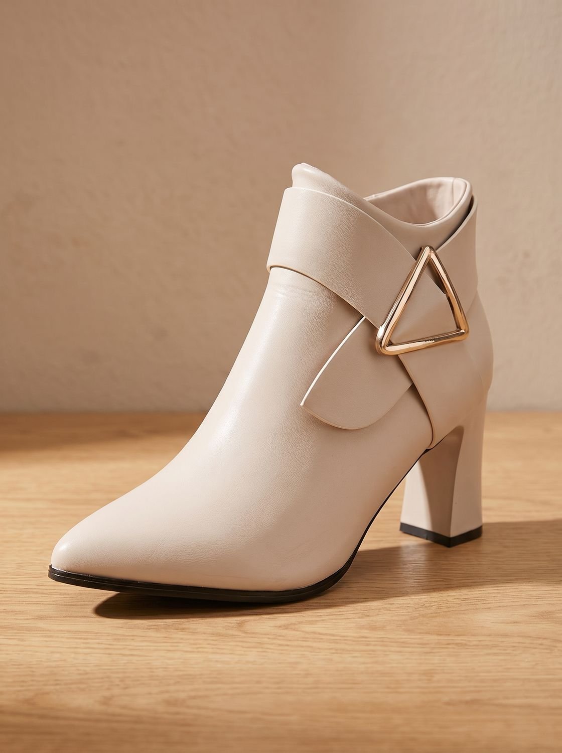 Giselle - Women's Block-Heel Ankle Boots with Triangular Buckle