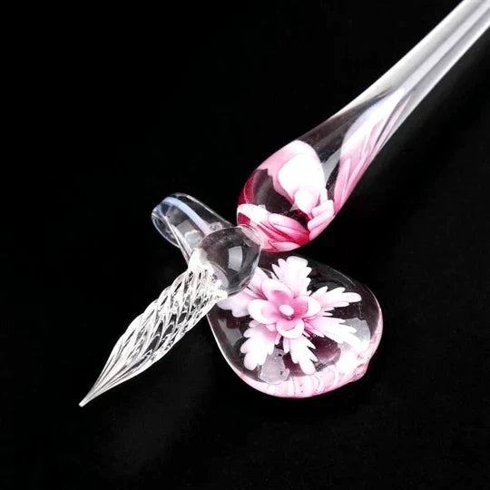 Glass Calligraphy Pen | Handmade Borosilicate & Threaded Tip | Includes Ink & Holder